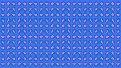 Repeating pattern of pink stars on a blue background, graphic design, illustration