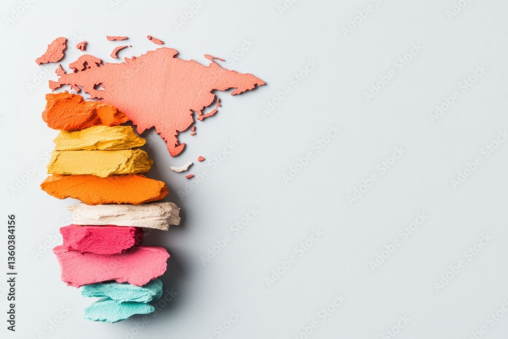 Aufkleber minimalist global strategy visualization layered textural world map in pastel palette - creative dat