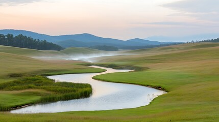 Fototapeta premium Serene Sunrise Valley Stream.
