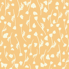 Bicolor contour silhouette seamless pattern with poppy flowers and leaves. Abstract floral spring, summer pastel pattern