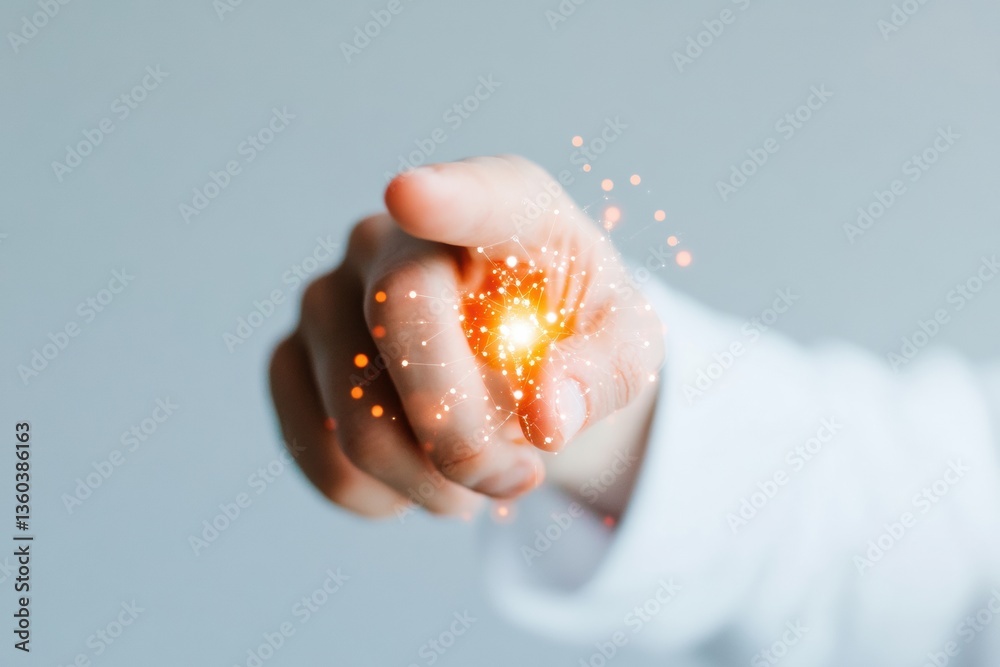 Aufkleber Futuristic Digital Empowerment Glowing Networked Hand Visualizing AI-Driven Connection, Innovative Tech Transformation and Human-Centric Interaction