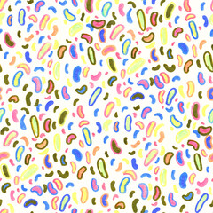 Abstract seamless pattern with watercolor drawing in doodle style. Drawing with markers.