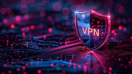 Shield symbolizing online security with vibrant digital design representing AI and VPN technology