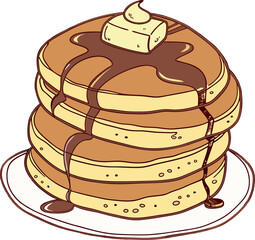 Stack of Fluffy Pancakes Drizzled with Syrup and Butter