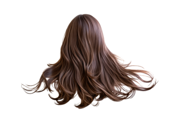 Long brown hair flowing isolated on transparent background