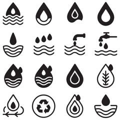 Essential Water Icons Set Sustainable, Clean, and Eco-Friendly Symbols