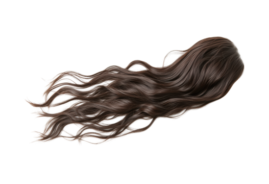 Flowing brown hair strands isolated on transparent background