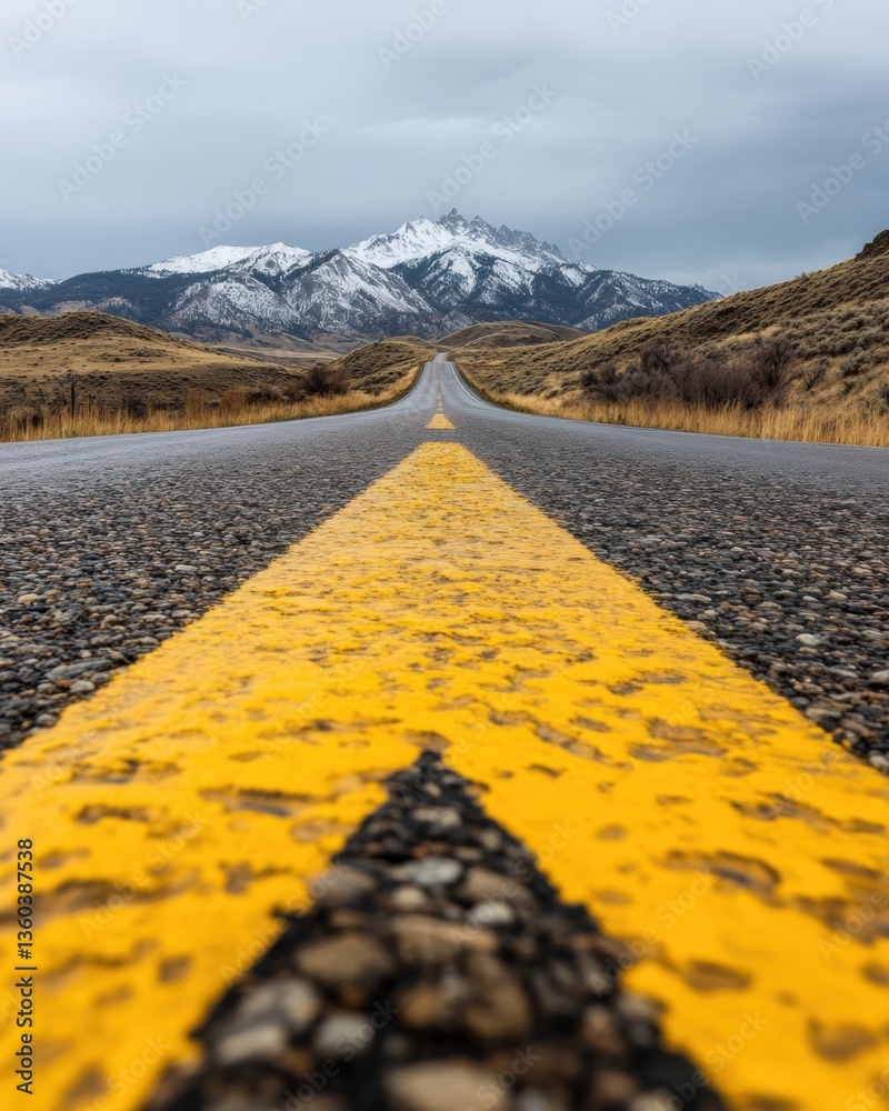 Poster mountain road minimalism expansive yellow highway leading through rugged terrain - inspiring entrepr