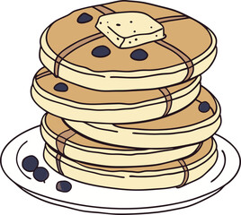 Stack of Fluffy Pancakes Drizzled with Syrup and Butter