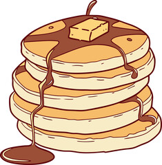 Stack of Fluffy Pancakes Drizzled with Syrup and Butter