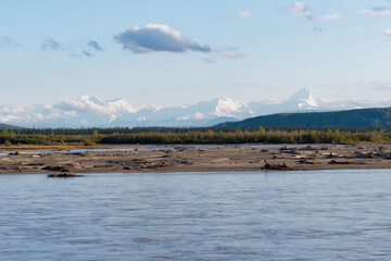 Low-angle view of the beautiful Tanana River Valley with the Alaska Range in the background Alaska