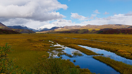 Scenic view of a landscape along the Richardson Highway connecting Valdez and Fairbanks in Alaska, USA