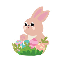 Easter bunny with eggs isolated, for prints stickers and embroidery. Vector illustration.