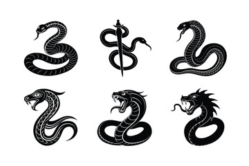 Fototapeta premium Six Silhouettes of Symbolic Snakes and Dragons