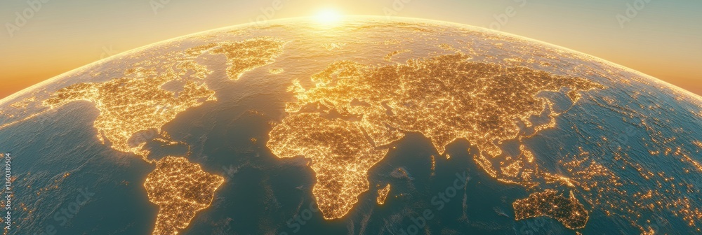Aufkleber Hyper-Connected Global Network Visualization Illuminated Earth Geospatial Intelligence Mapping - Futuristic Digital Connectivity and Technological Infrastructure Insights