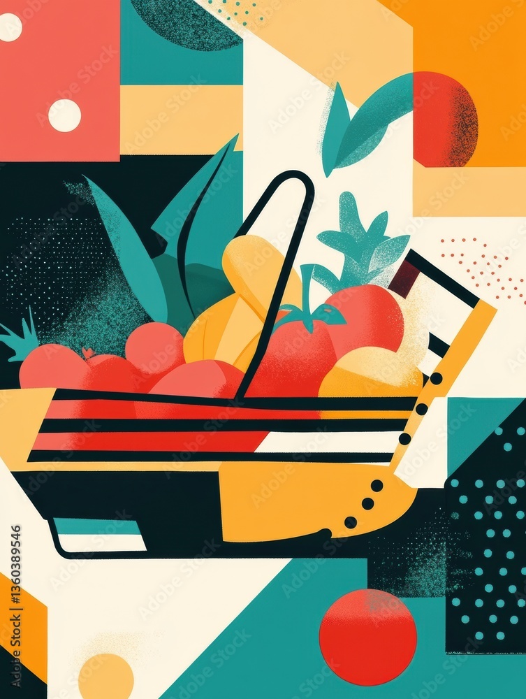Leinwandbilder stylish abstract grocery shopping concept featuring colorful geometric shapes and modern design elem