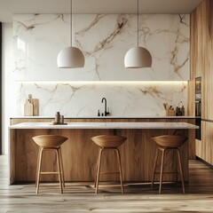 Modern kitchen featuring elegant marble countertops and stylish fixtures for a contemporary culinary experience