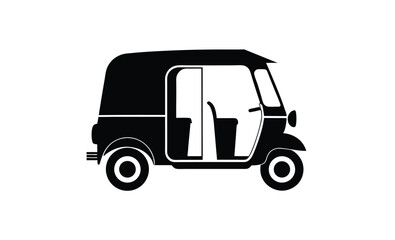 Auto rickshaw vector silhouette, Auto Rickshaw line art drawing, Classic auto rickshaw outline vector 
