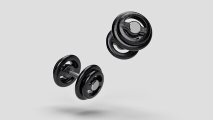 two dumbbells with floating lid