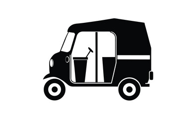Auto rickshaw vector silhouette, Auto Rickshaw line art drawing, Classic auto rickshaw outline vector 