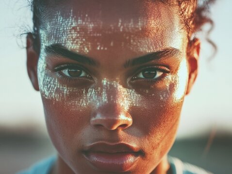 Neurotech Aesthetics Gen Z Performance Portrait with Holographic Data Overlay - Innovative Wellness Technology and Emotional Intelligence Visualization