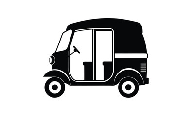 Auto rickshaw vector silhouette, Auto Rickshaw line art drawing, Classic auto rickshaw outline vector 