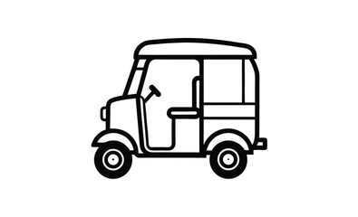 Fototapeta premium Auto rickshaw vector silhouette, Auto Rickshaw line art drawing, Classic auto rickshaw outline vector 