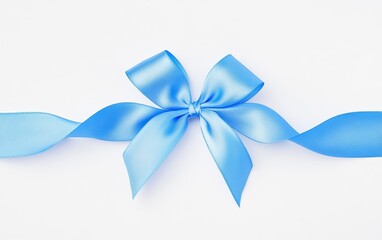 Blue Satin Ribbon Bow on White Background for Gift