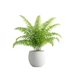 3D Fern Plant with Delicate Leaves in a Minimalist White Pot Isolated on Transparent Background