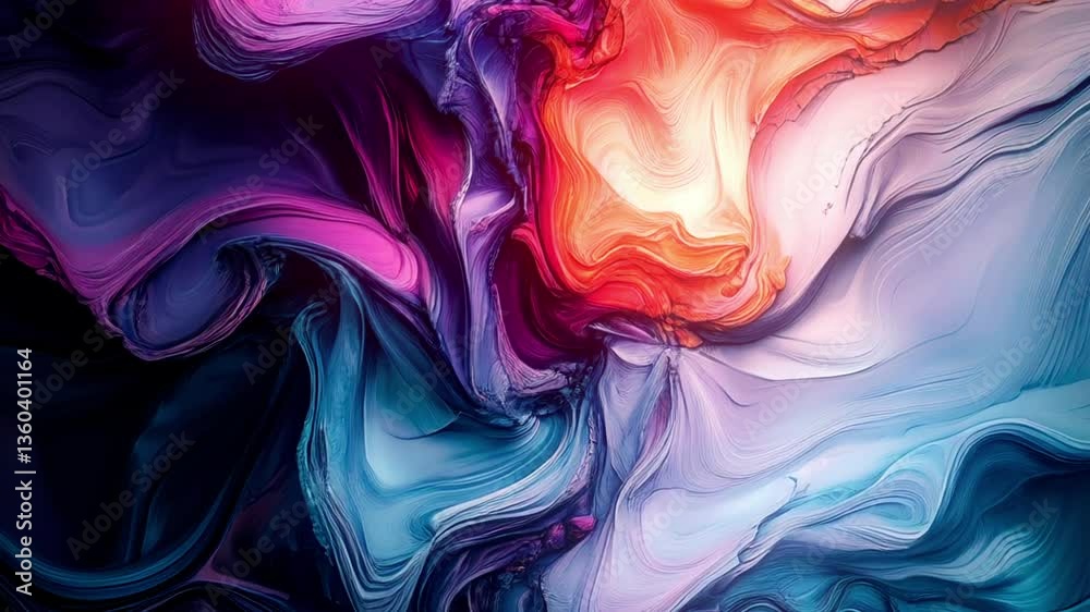 Aufkleber Fluid color flows with transitions between red and blue-violet hues. The animation emphasizes the fluidity of the shapes, creating an effect of depth