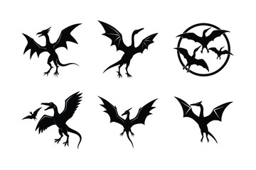 Fototapeta premium Silhouettes of Pterodactyls in Flight and Attack