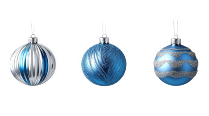 Three Festive Blue Christmas Ornaments