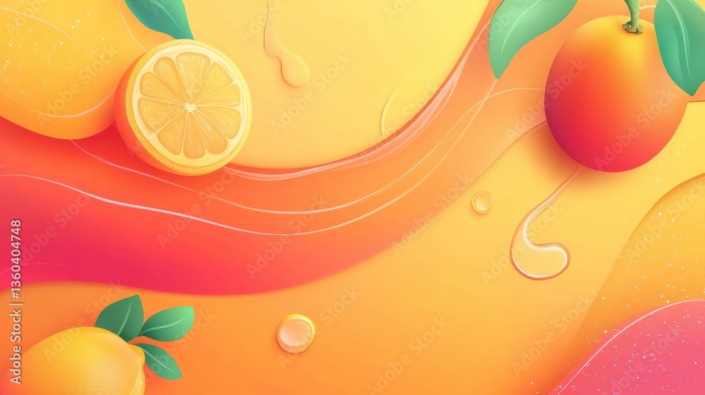 Poster dynamic flow of fresh groceries featuring vibrant colors and smooth liquid gradients with fruits gen