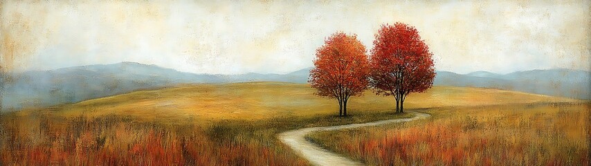 Autumn Path Through Fields.