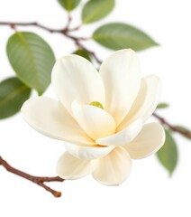 Obraz premium Delicate, creamy white magnolia blossom, pristine petals, isolated on pure white background, isolated, flower petals