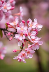 Delicate pink blossoms in full bloom against a soft spring background, nature background, spring background, macro