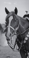 Horse Majestic Closeup Black White Saddle Beautiful Animal Portrait