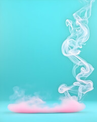 Pink vapor rises on teal background