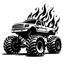  Monster Truck SVG Vector Outline with Flames © shinheo