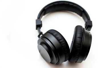 Fototapeta premium Sleek black headphones, isolated on pure white background, device, clean
