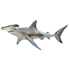 A Majestic Hammerhead Shark Swimming in the Open Isolated on Transparent Background