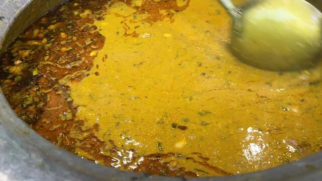 Close up shot of Mutton Haleem served during Ramadan in Kolkata, India