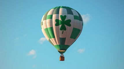 Naklejka premium St. Patrickâ€™s Day Themed Hot Air Balloon Soaring in a Clear Sky, Minimal Green Design