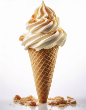 Cucurucho de helado de vainilla, fondo blanco, realista, estilo 4k