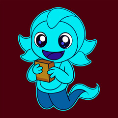 Obraz premium A cute blue cartoon monster baby with a happy smiling face