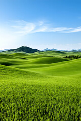 Fototapeta premium Rolling green hills under a vibrant blue sky