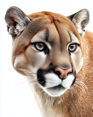 Obraz premium Close-up of a mountain lion showcasing its striking features, fur texture, and piercing gaze in natural lighting