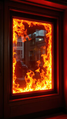 Fototapeta premium Watchful observation of a wildfire through an apartment window.