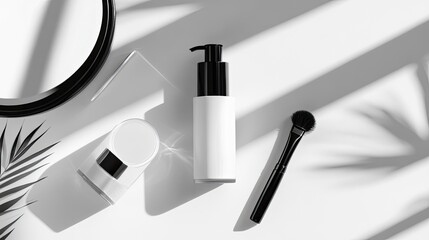 Cosmetic packaging mockup with a monochrome luxury theme, fea