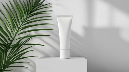 Minimalistic beauty product mockup with a modern, clean aesthetic, featuring blank packaging.